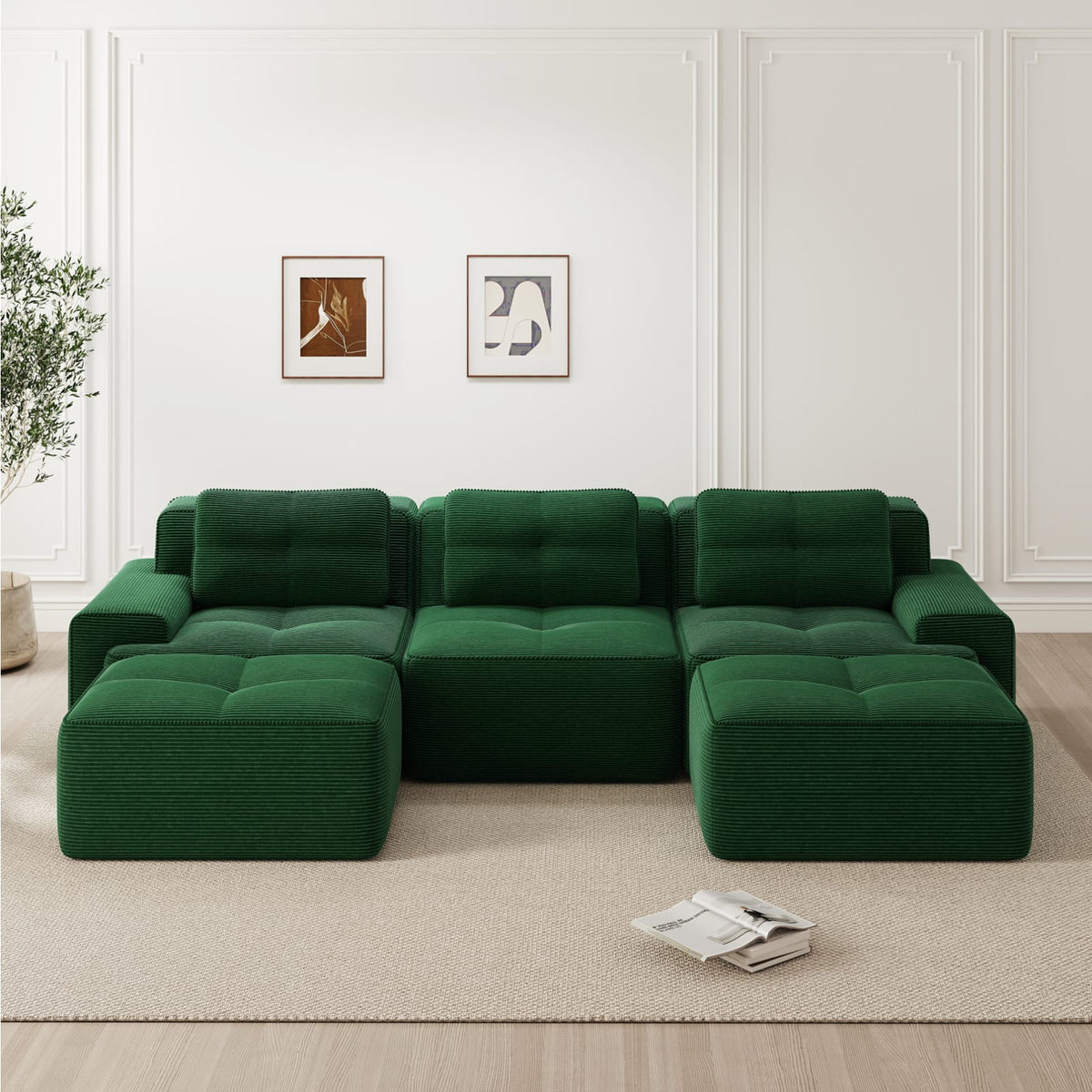 Canapé Modulable en Velours Côtelé Vert vert - vue 2