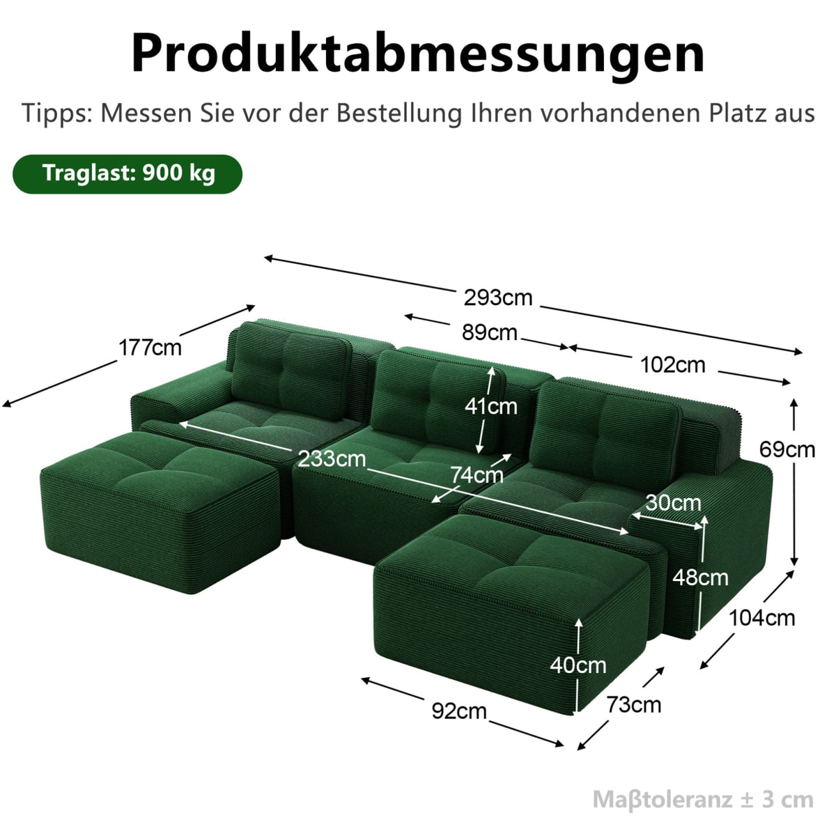 Canapé Modulable en Velours Côtelé Vert vert - vue 4