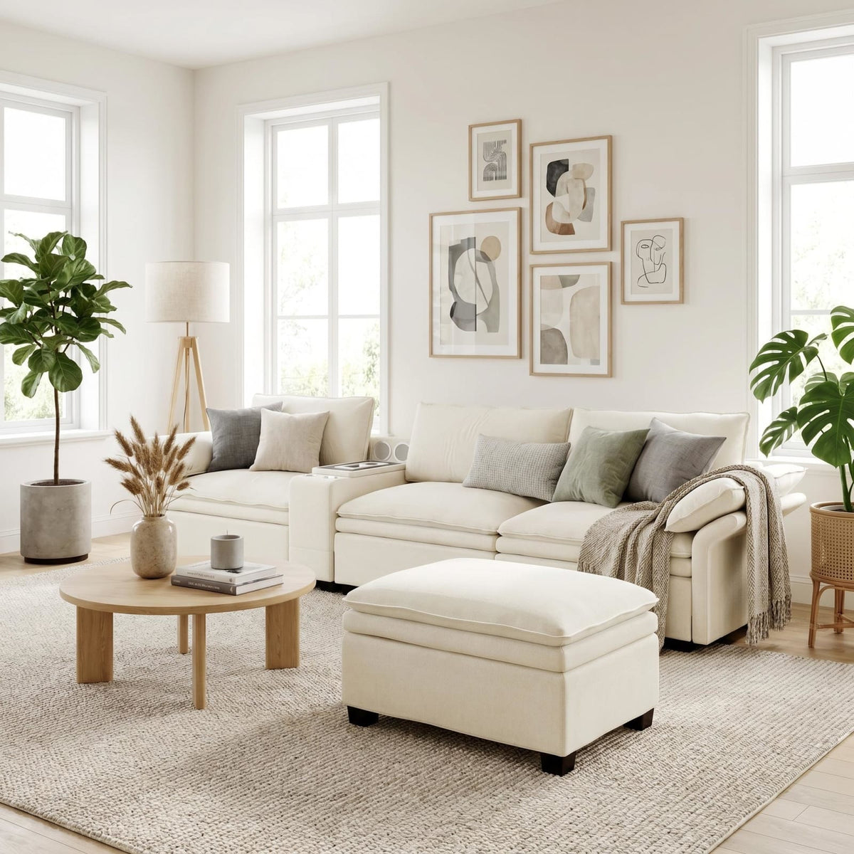 Canapé Modulaire Multifonction 4 Places en Chenille Beige beige - vue 2