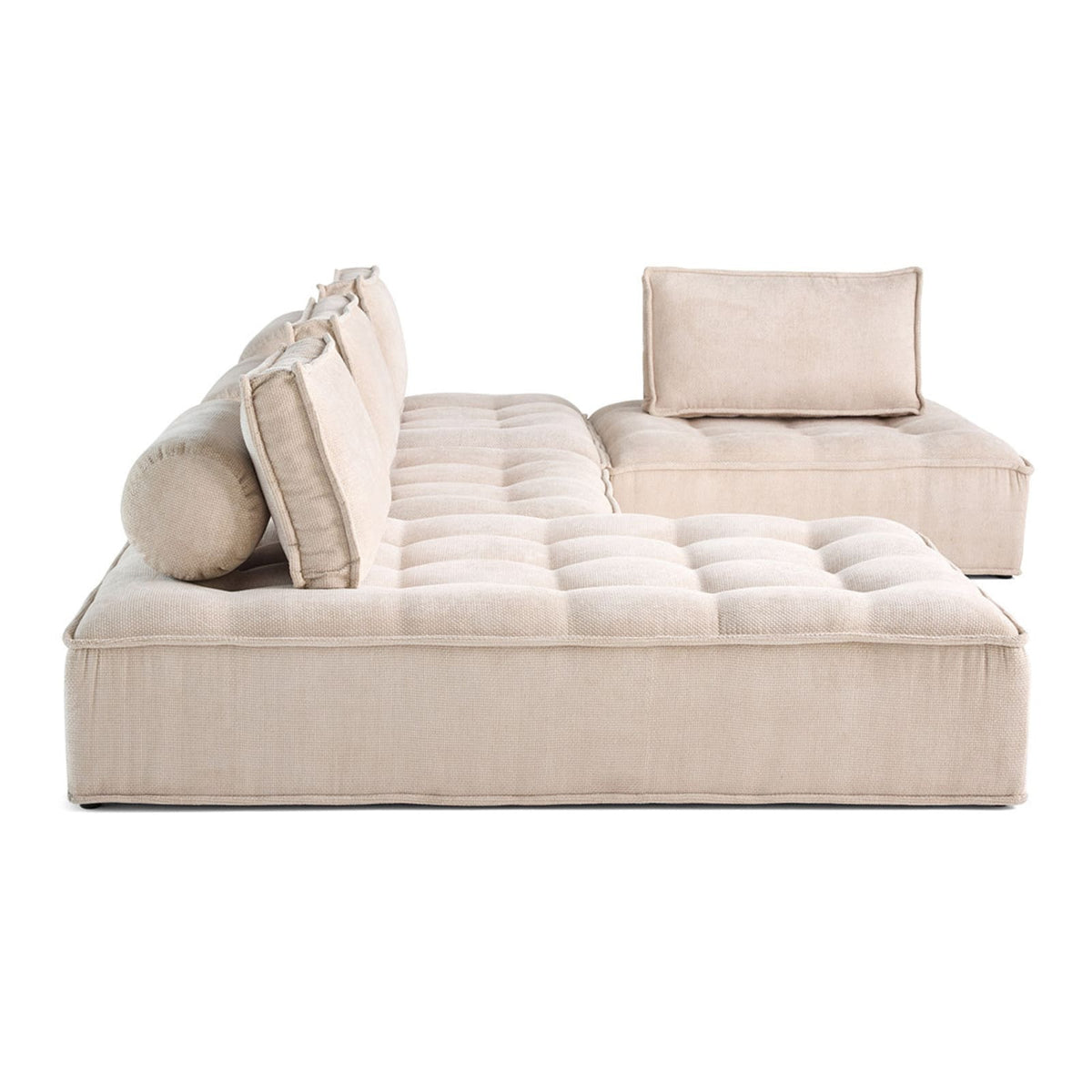 Canapé Panoramique Modulable 7 Places en Velours Texturé Beige beige - vue 6