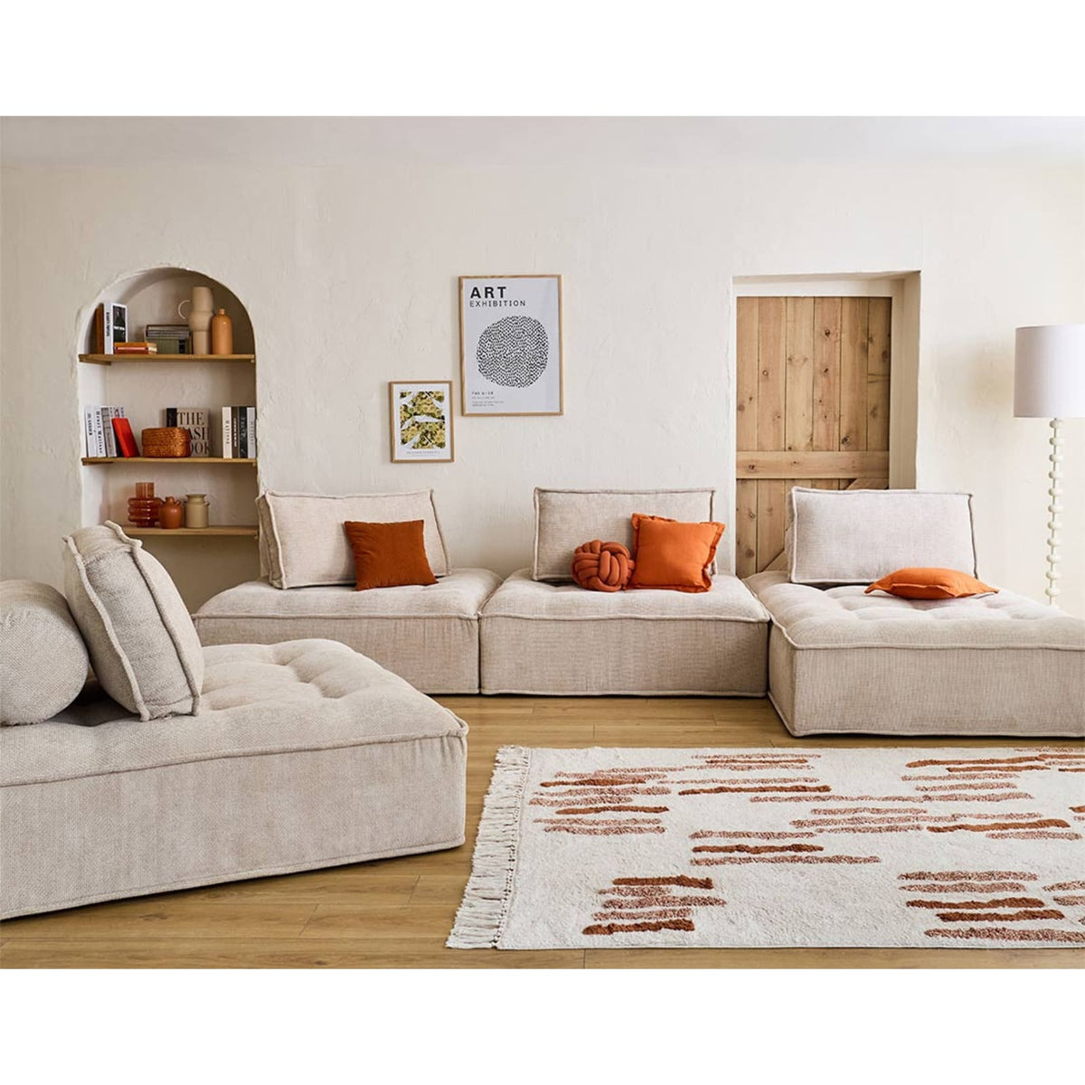 Canapé Panoramique Modulable 7 Places en Velours Texturé Beige beige - vue 3