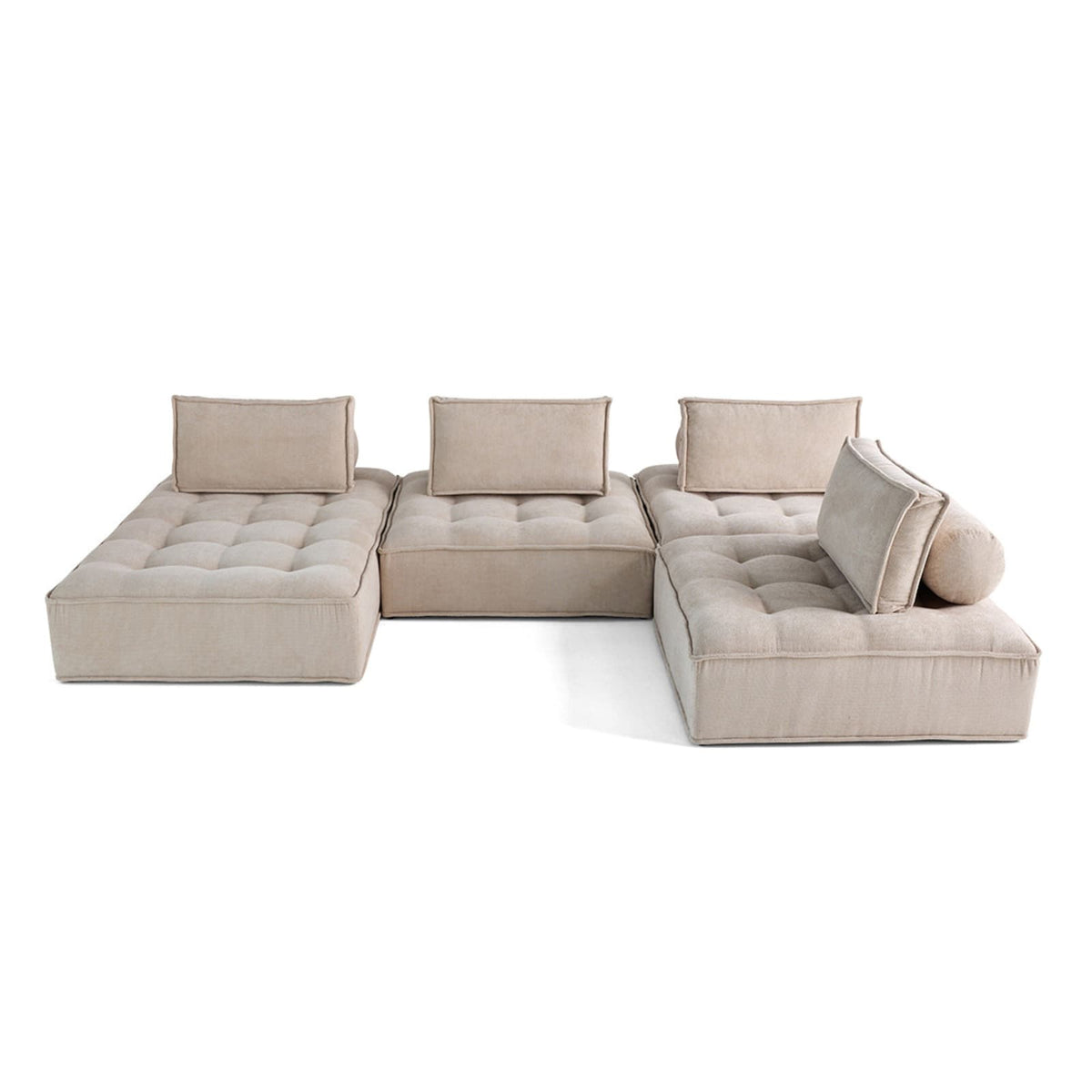 Canapé Panoramique Modulable 7 Places en Velours Texturé Beige beige - vue 1