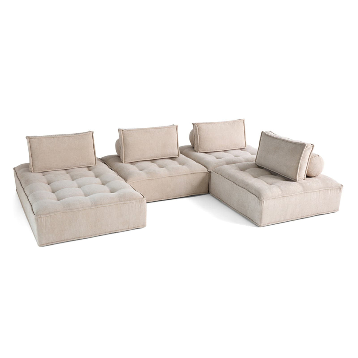 Canapé Panoramique Modulable 7 Places en Velours Texturé Beige beige - vue 5