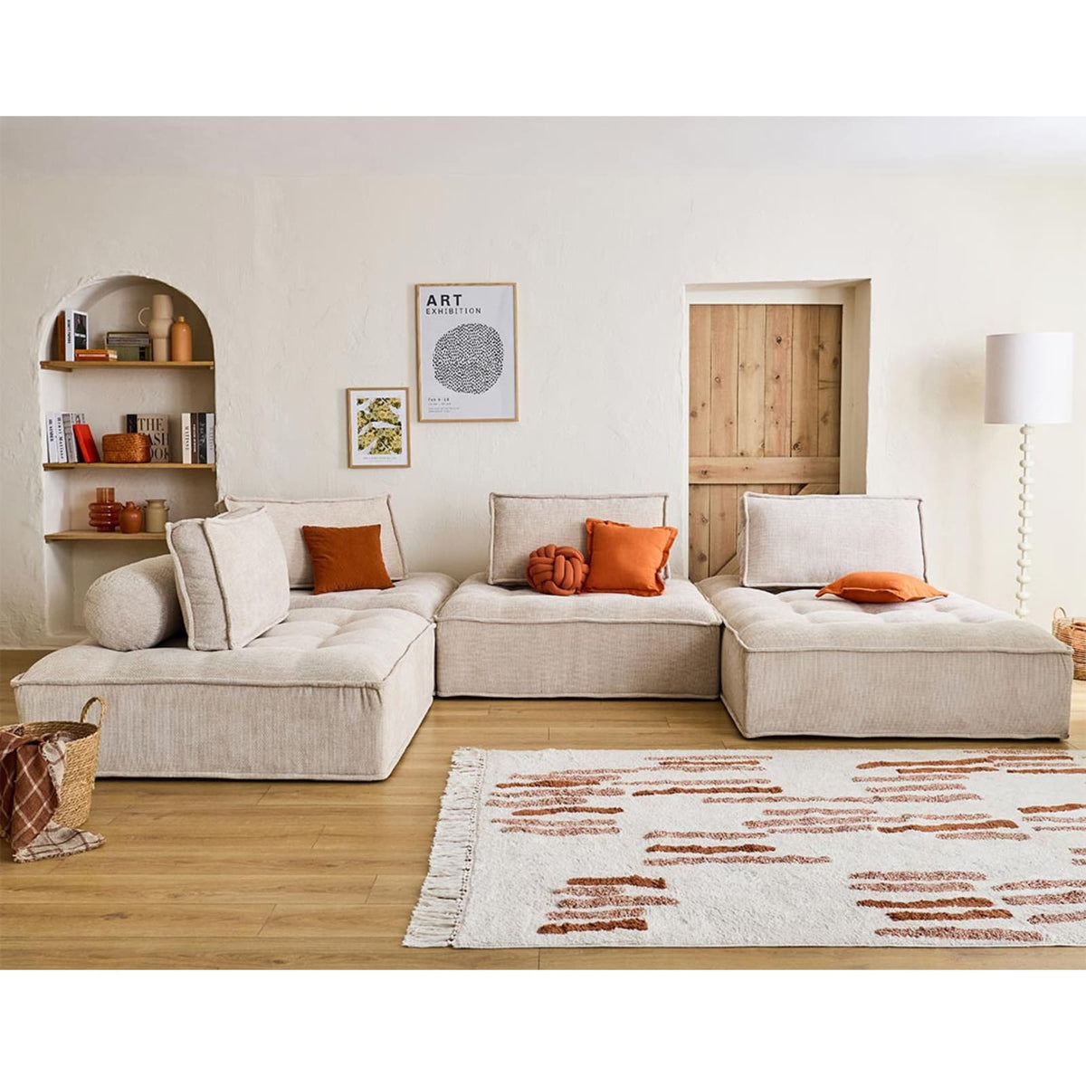 Canapé Panoramique Modulable 7 Places en Velours Texturé Beige beige - vue 2