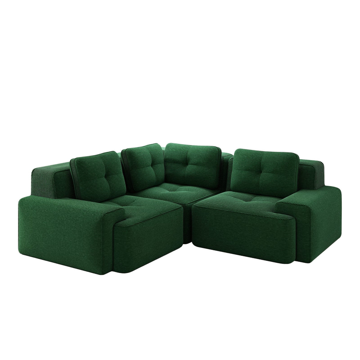 Canapé d'Angle Modulable en Velours Côtelé Vert vert - vue 1