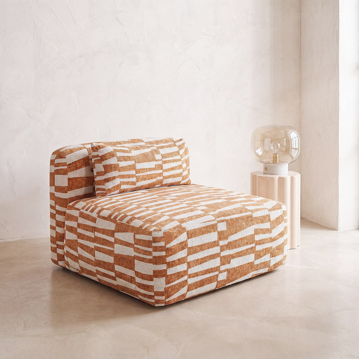 Chauffeuse 1 Place Modulable en Jacquard Écru et Ocre écru et ocre - vue 1