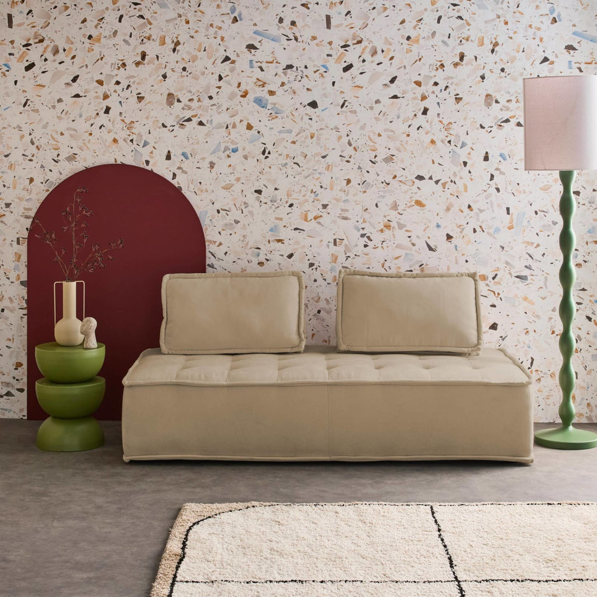 Chauffeuse Modulable 2 Places en Tissu Beige beige - vue 3