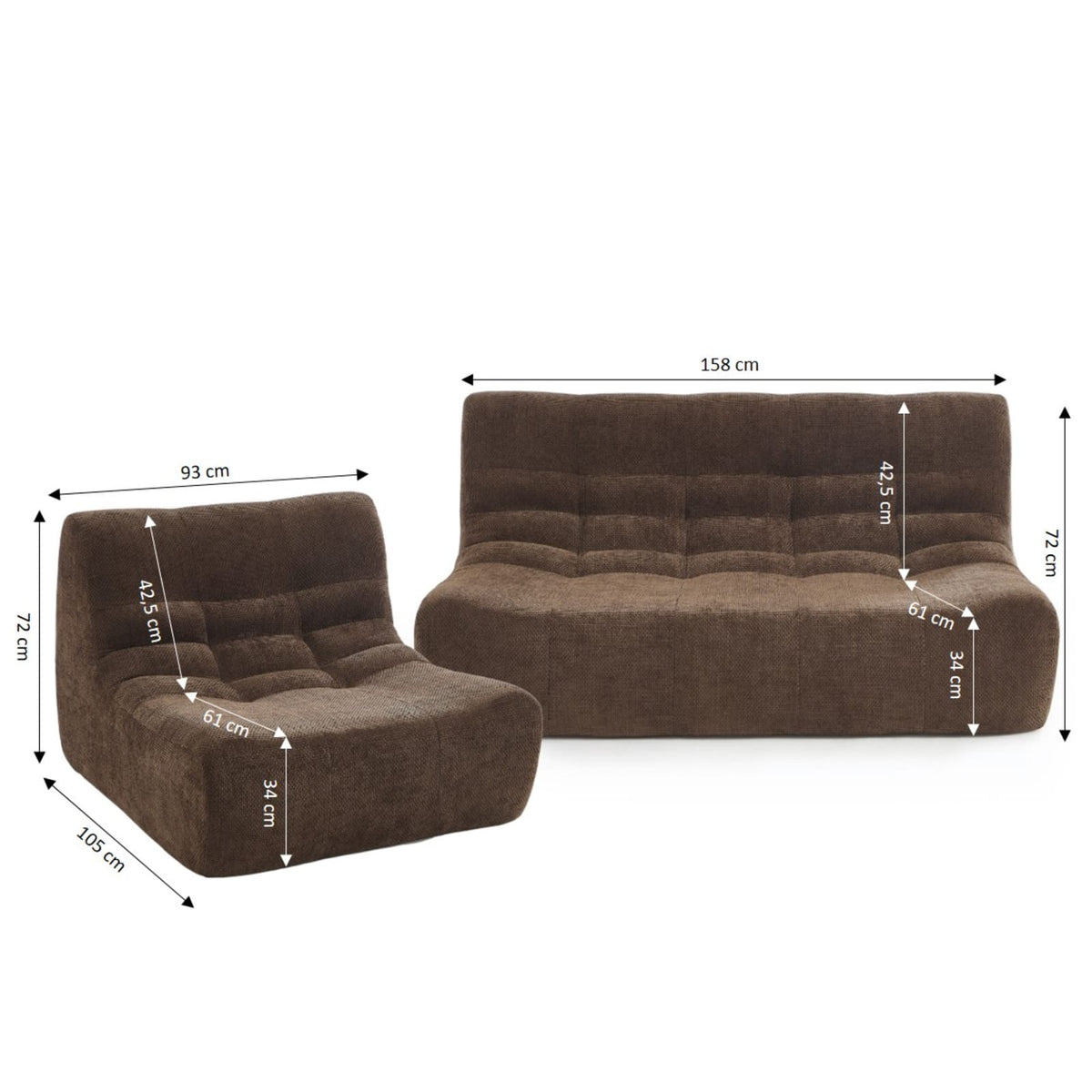 Ensemble Banquette et Chauffeuse Modulable 3 Places en Chenille Marron marron - vue 3