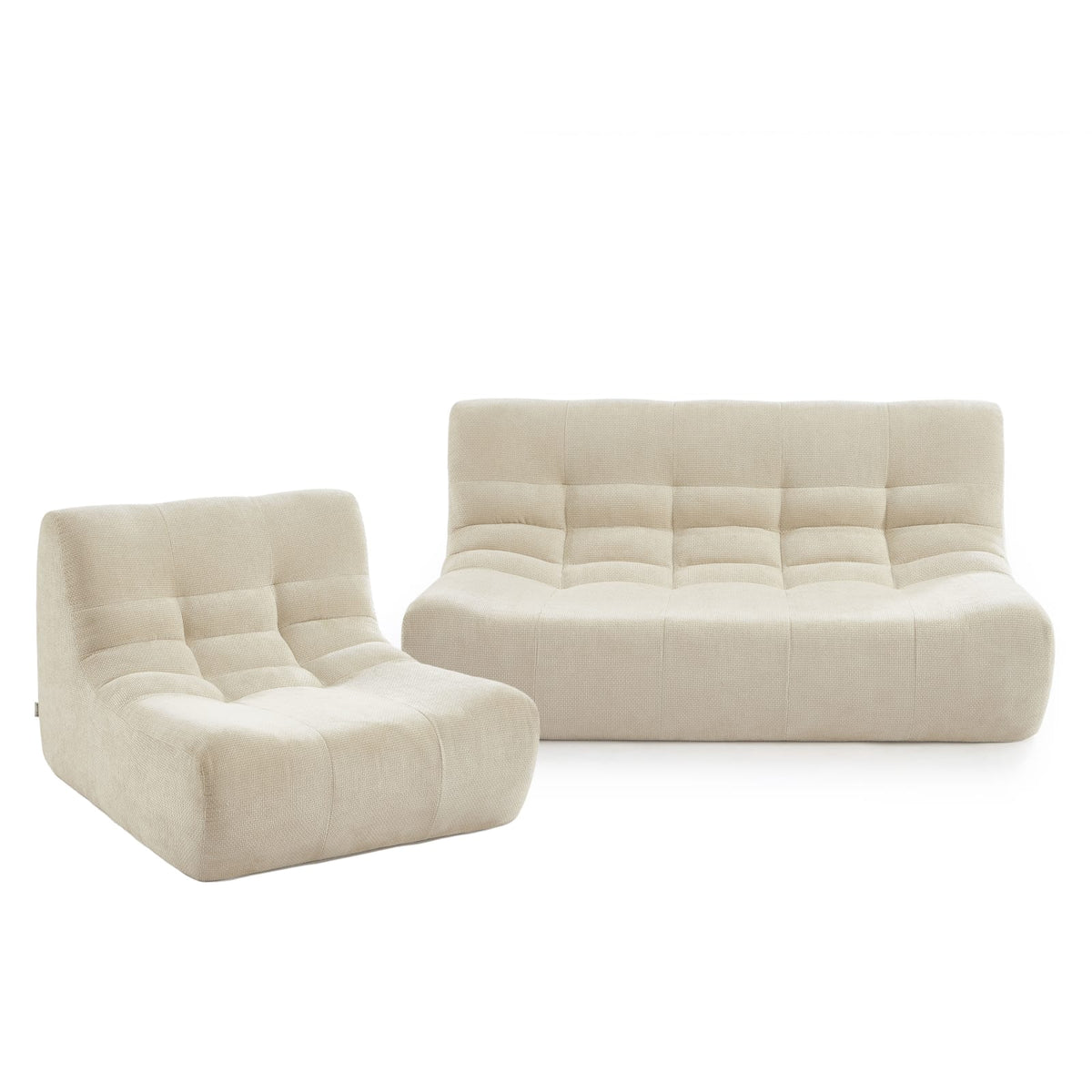 Ensemble Banquette et Chauffeuse Modulable 3 Places en Tissu Chenille Beige beige - vue 1