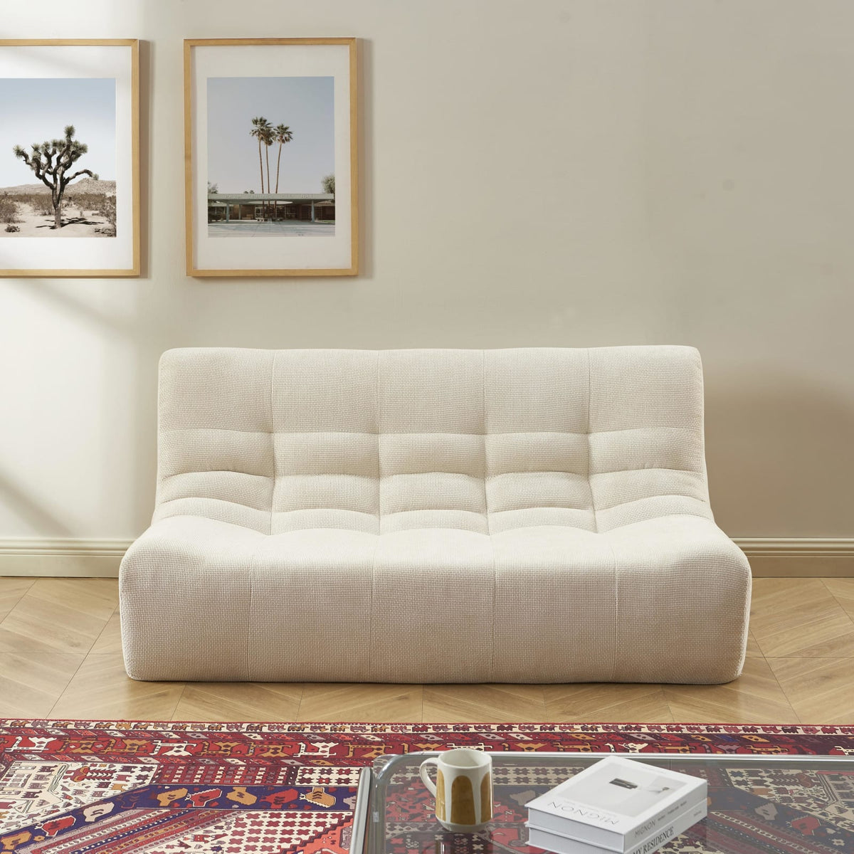 Ensemble Banquette et Chauffeuse Modulable 3 Places en Tissu Chenille Beige beige - vue 6