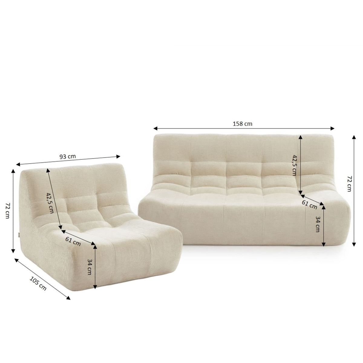 Ensemble Banquette et Chauffeuse Modulable 3 Places en Tissu Chenille Beige beige - vue 3