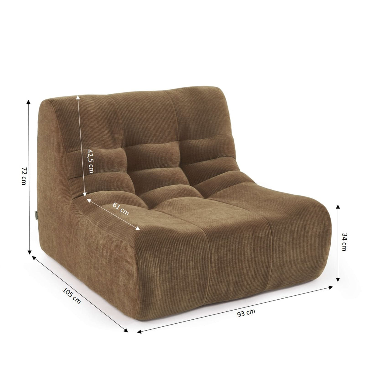 Ensemble Banquette et Chauffeuse Modulable en Velours Marron marron - vue 3