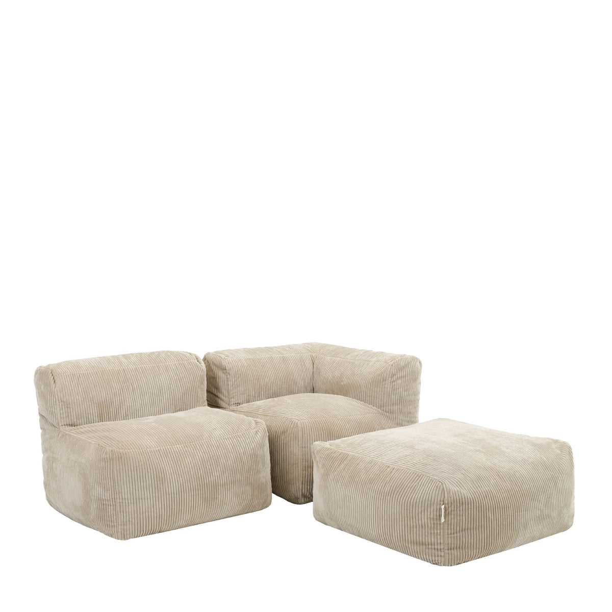 Ensemble Canapé d'Angle, Fauteuil et Repose-Pieds en Velours Côtelé Beige beige - vue 1