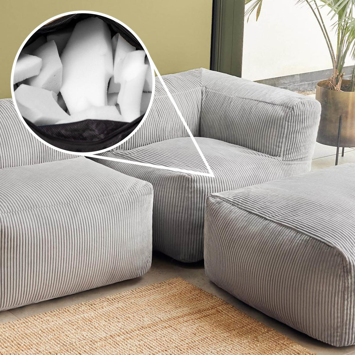 Ensemble Canapé d'Angle, Fauteuil et Repose-Pieds en Velours Côtelé Gris Anthracite gris anthracite - vue 5