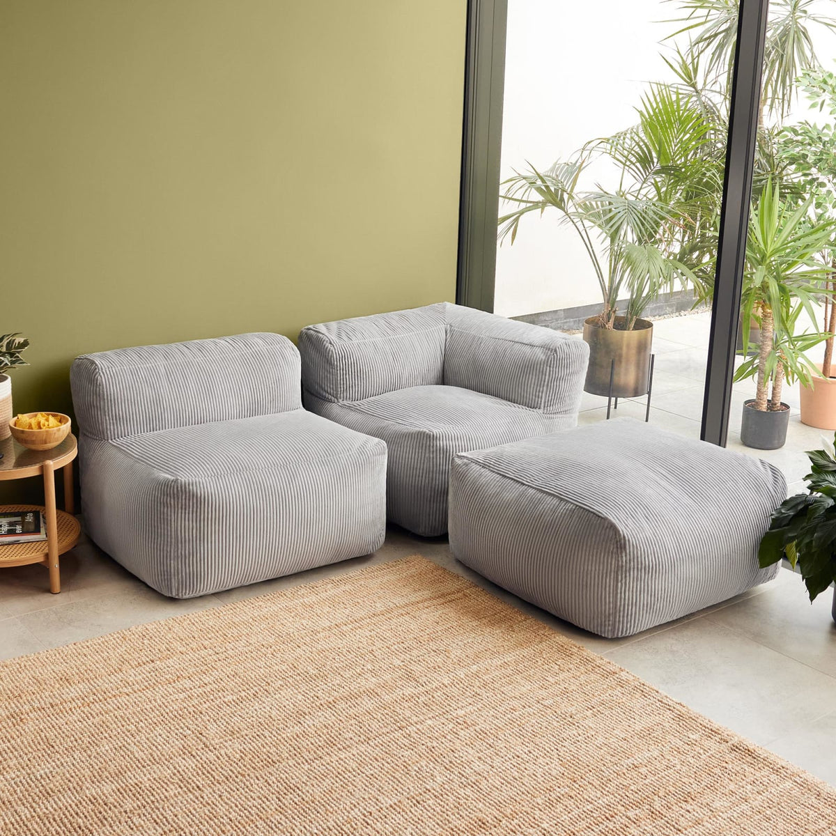 Ensemble Canapé d'Angle, Fauteuil et Repose-Pieds en Velours Côtelé Gris Anthracite gris anthracite - vue 2