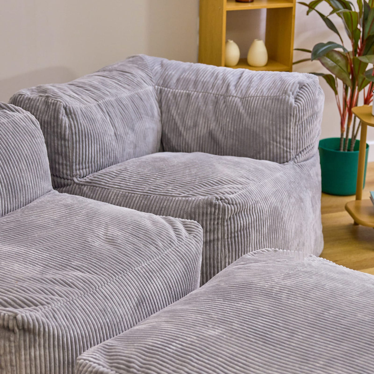 Ensemble Canapé d'Angle, Fauteuil et Repose-Pieds en Velours Côtelé Gris Anthracite gris anthracite - vue 3