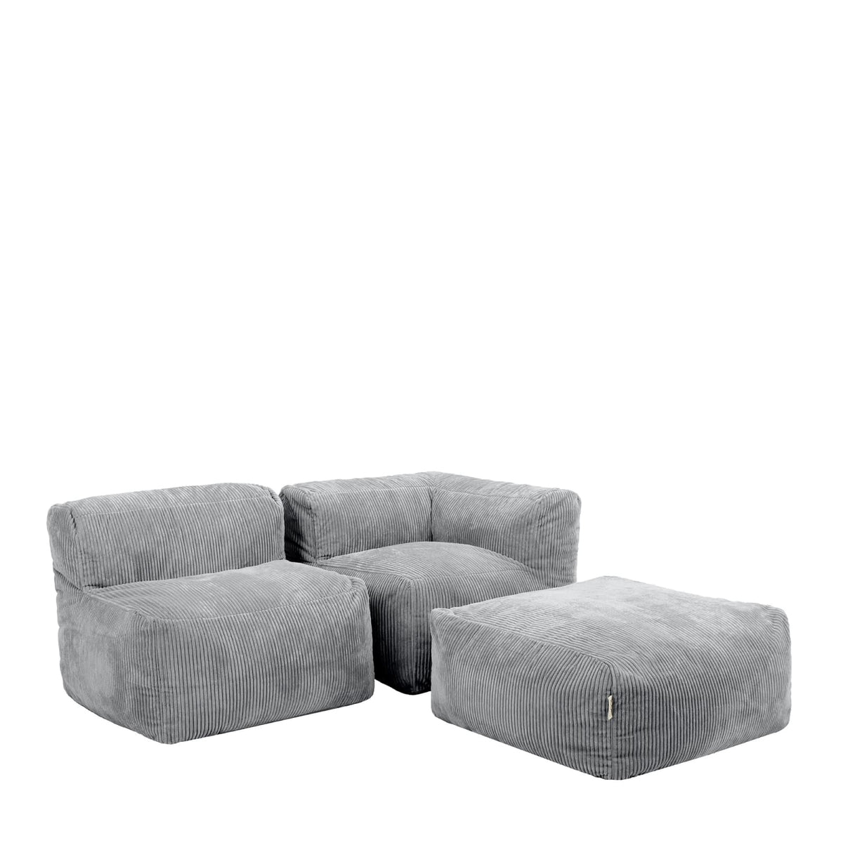 Ensemble Canapé d'Angle, Fauteuil et Repose-Pieds en Velours Côtelé Gris Anthracite gris anthracite - vue 1