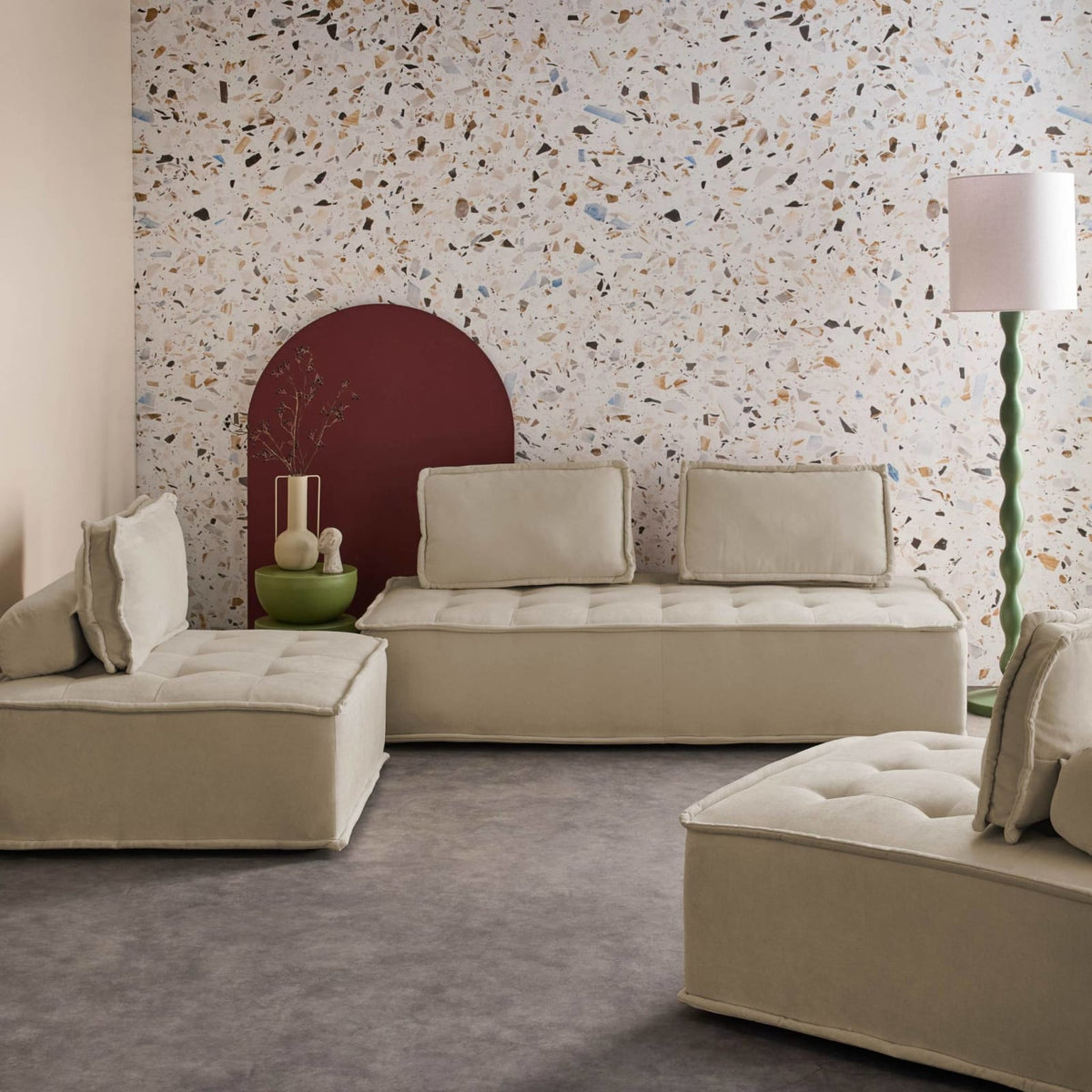 Ensemble de Chauffeuses Modulables en Tissu Capitonné Beige beige - vue 2
