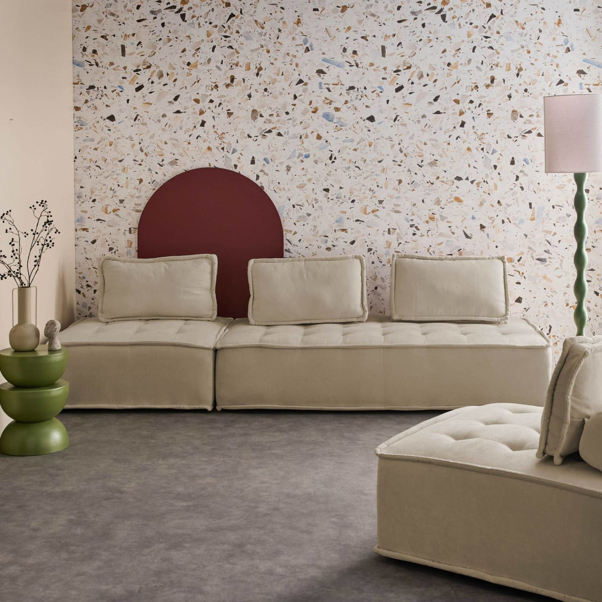Ensemble de Chauffeuses Modulables en Tissu Capitonné Beige beige - vue 3