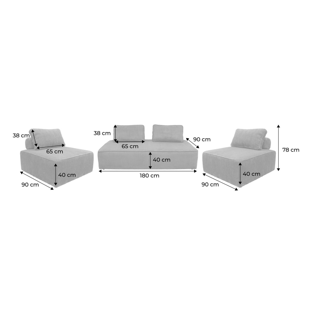 Ensemble Chauffeuses Modulables 4 Places en Velours Côtelé Vert vert - vue 4