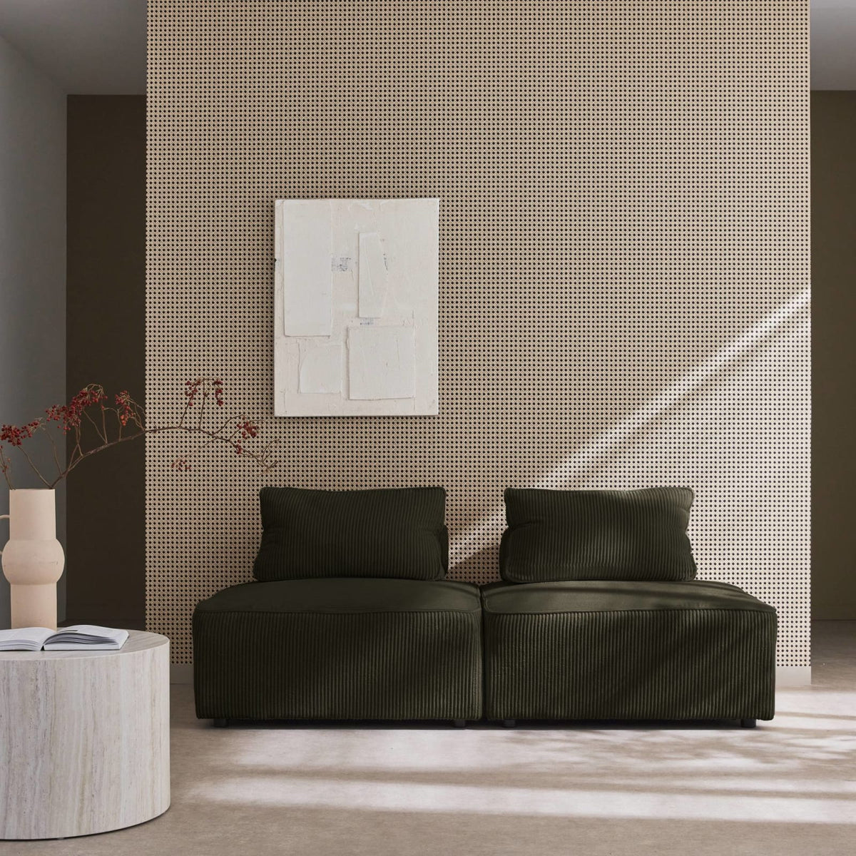 Lot de 2 Chauffeuses Modulables en Velours Côtelé Vert Foncé vert foncé - vue 3
