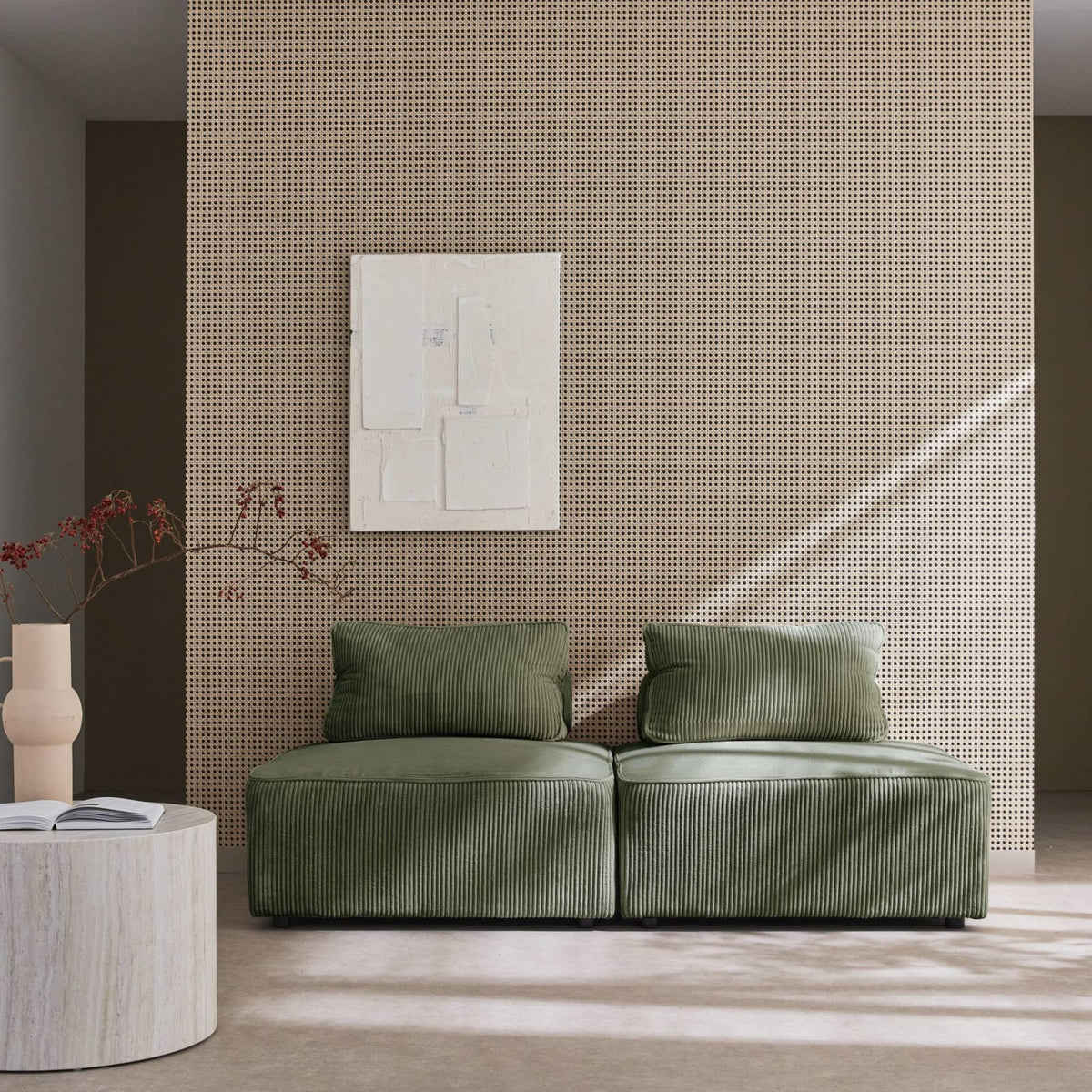 Lot de 2 Chauffeuses Modulables en Velours Côtelé Vert Vert - vue 3