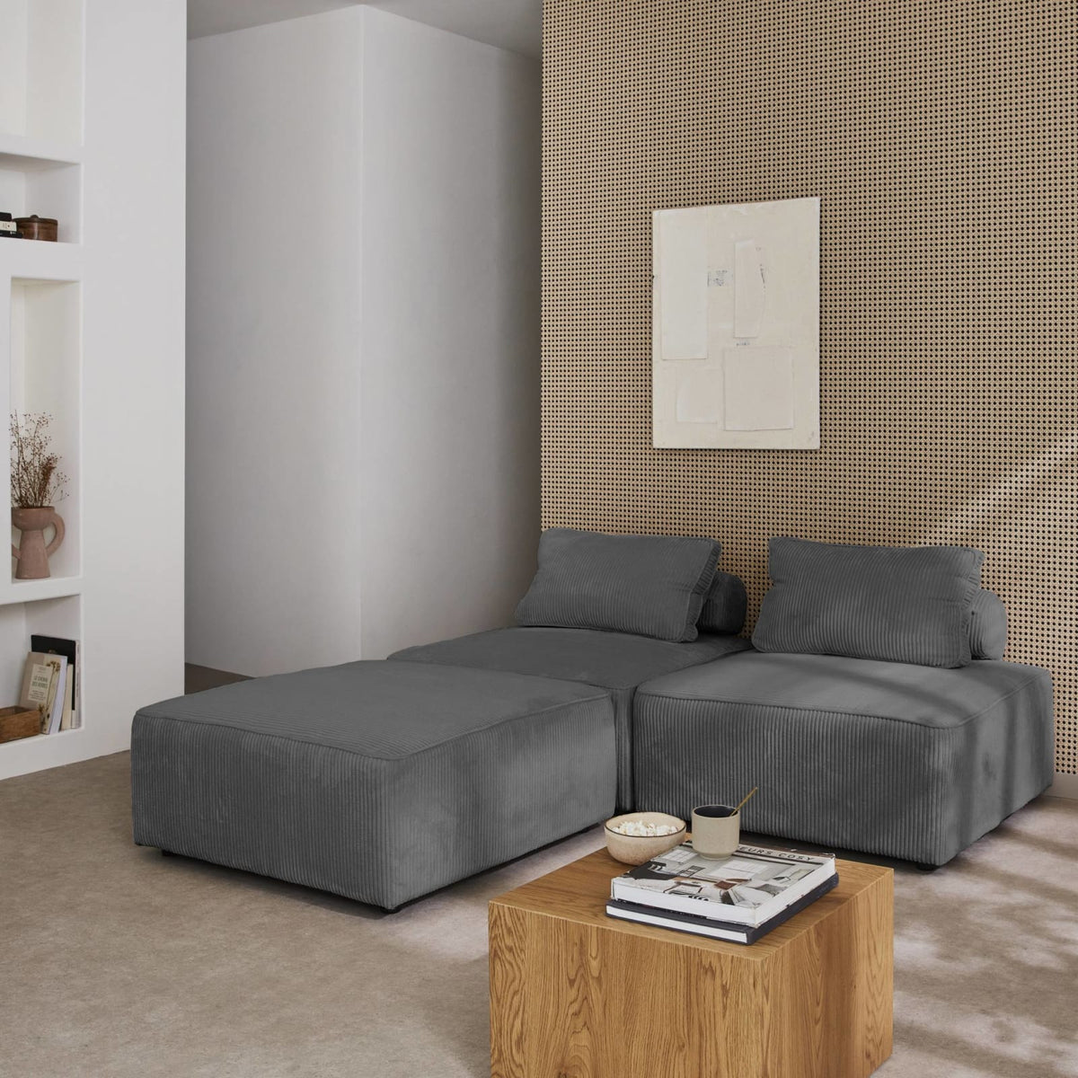 Lot de 3 Chauffeuses Modulables en Velours Côtelé Gris Foncé gris foncé - vue 3
