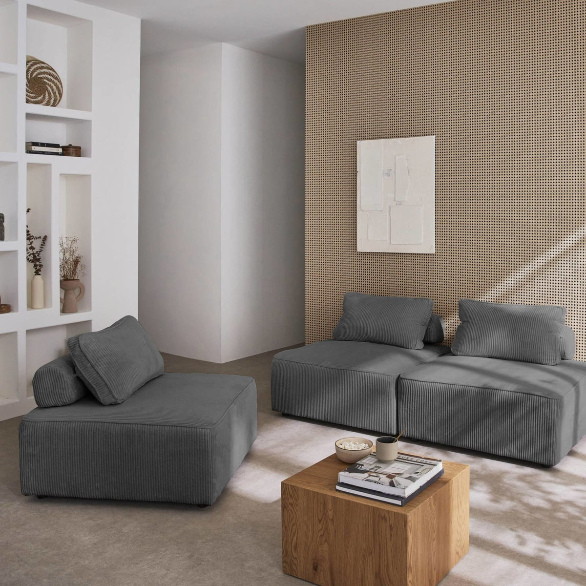Lot de 3 Chauffeuses Modulables en Velours Côtelé Gris Foncé gris foncé - vue 4