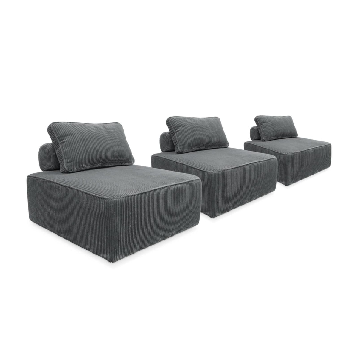 Lot de 3 Chauffeuses Modulables en Velours Côtelé Gris Foncé gris foncé - vue 1