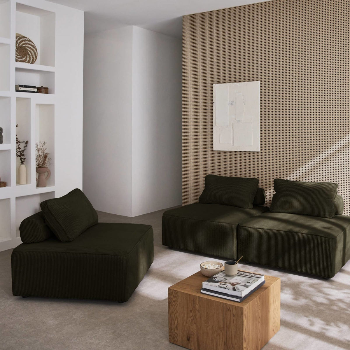Lot de 3 Chauffeuses Modulables en Velours Côtelé Vert Foncé vert foncé - vue 2