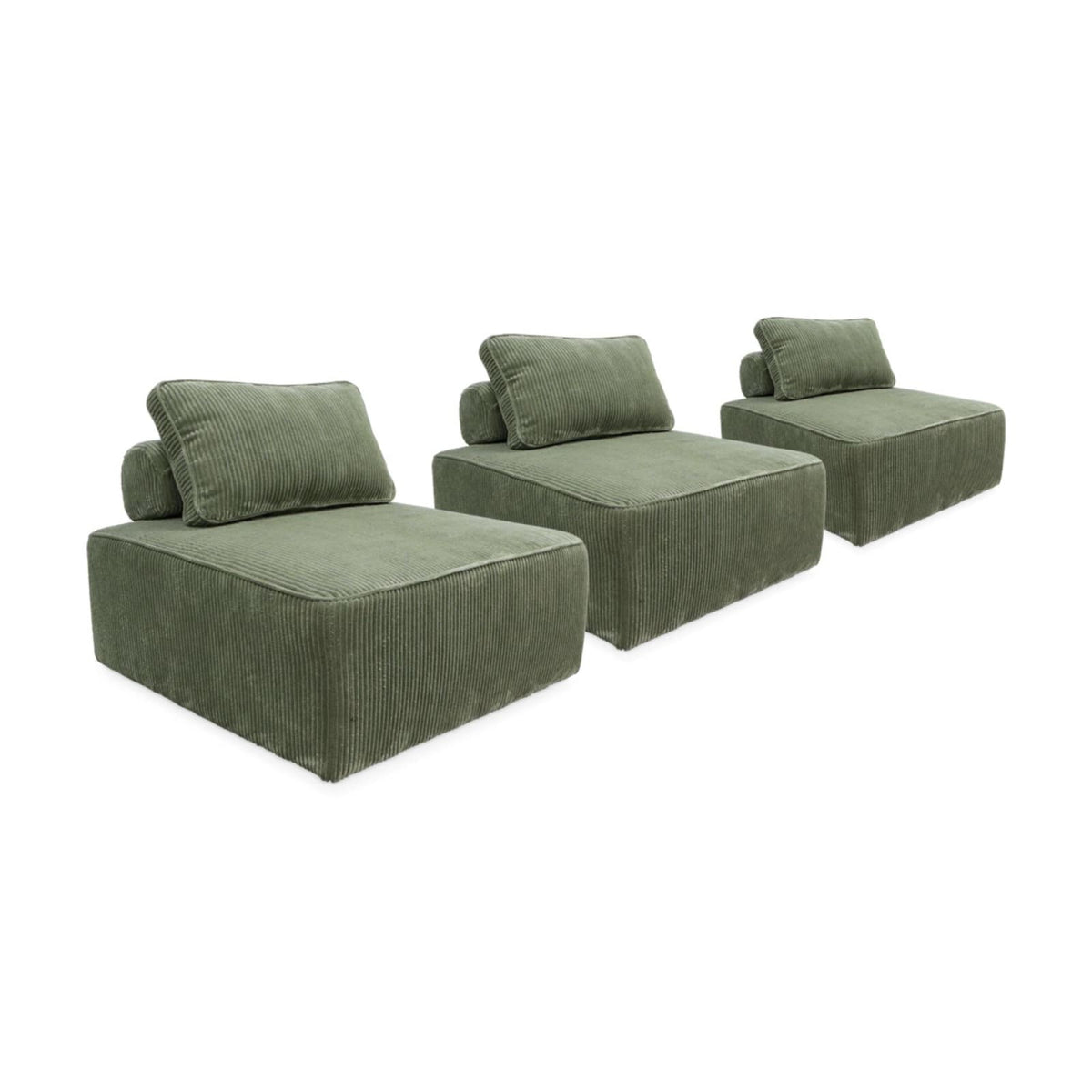 Lot de 3 Chauffeuses Modulables en Velours Côtelé Vert vert - vue 2