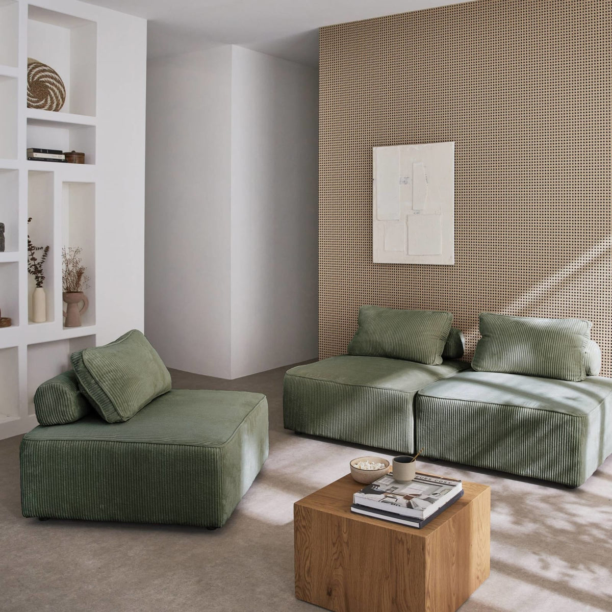 Lot de 3 Chauffeuses Modulables en Velours Côtelé Vert vert - vue 3