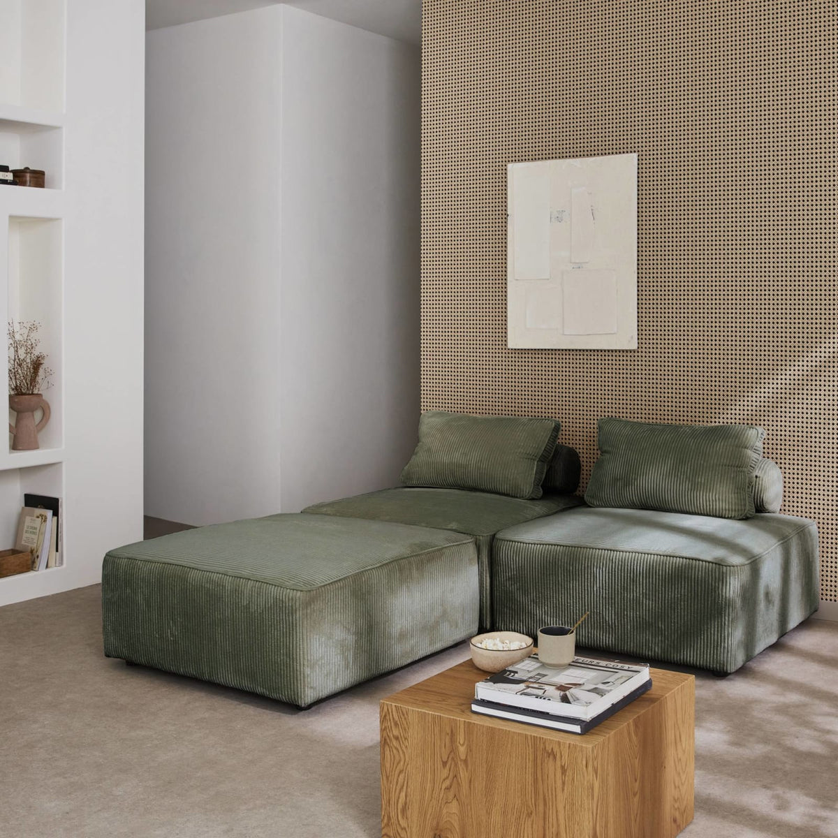 Lot de 3 Chauffeuses Modulables en Velours Côtelé Vert vert - vue 5