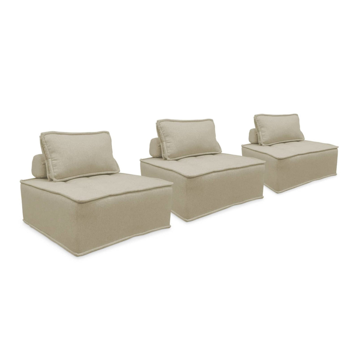 Lot de 3 Chauffeuses Modulables en Tissu Beige beige - vue 1