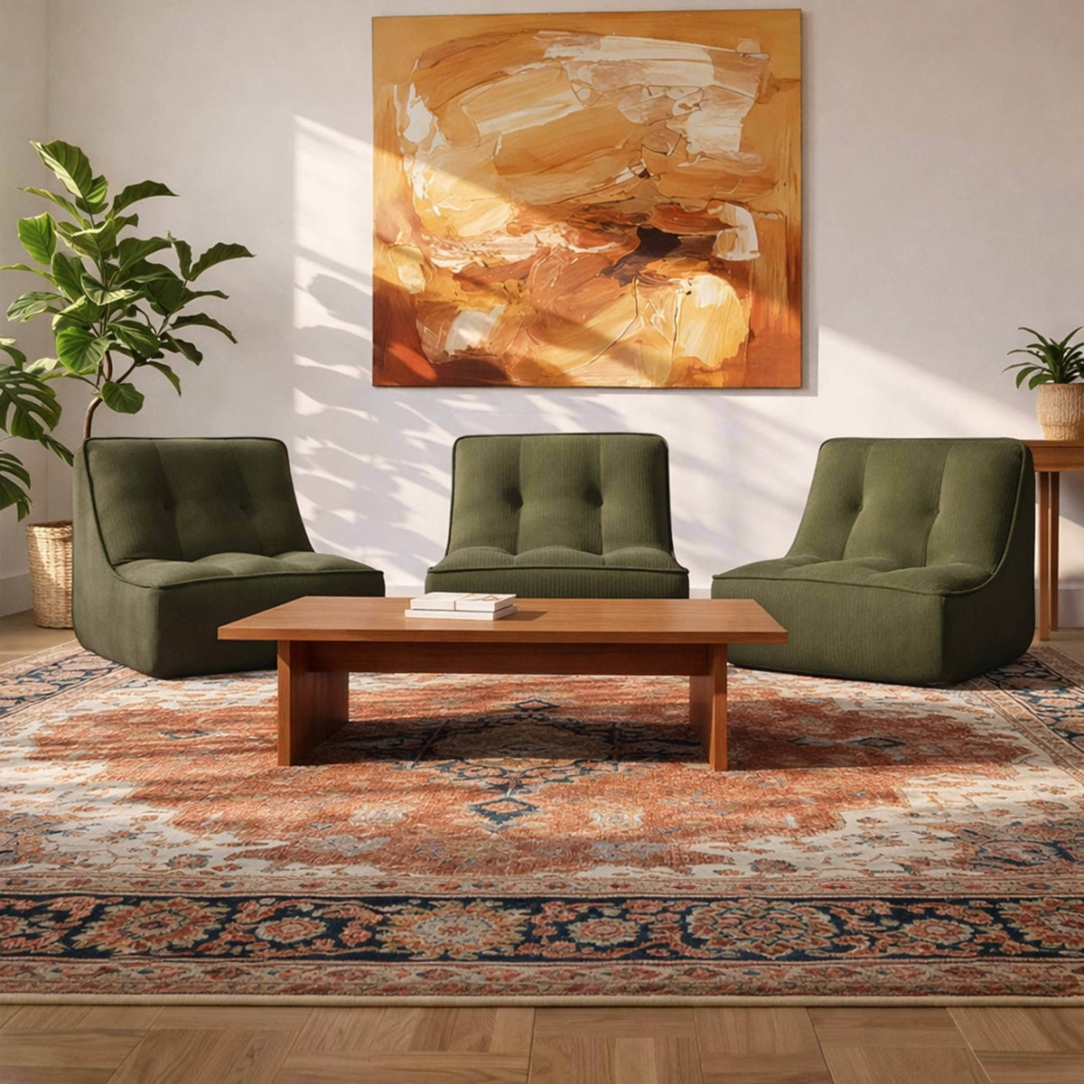 Lot de 3 Fauteuils Modulables en Velours Côtelé Vert vert - vue 3