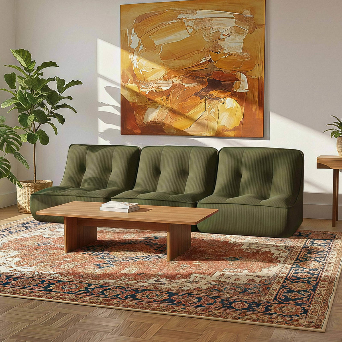 Lot de 3 Fauteuils Modulables en Velours Côtelé Vert vert - vue 2