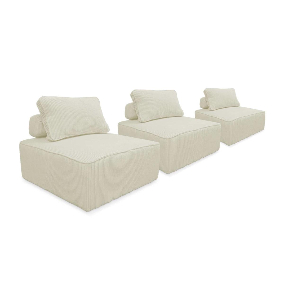Lot de 3 Chauffeuses Modulables en Velours Côtelé Crème crème - vue 1