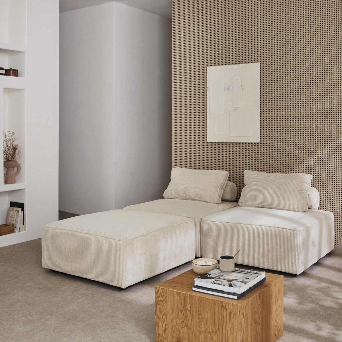 Lot de 3 Chauffeuses Modulables en Velours Côtelé Crème crème - vue 3