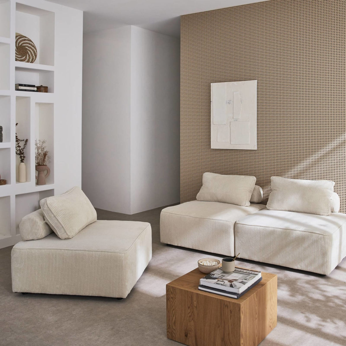 Lot de 3 Chauffeuses Modulables en Velours Côtelé Crème crème - vue 4