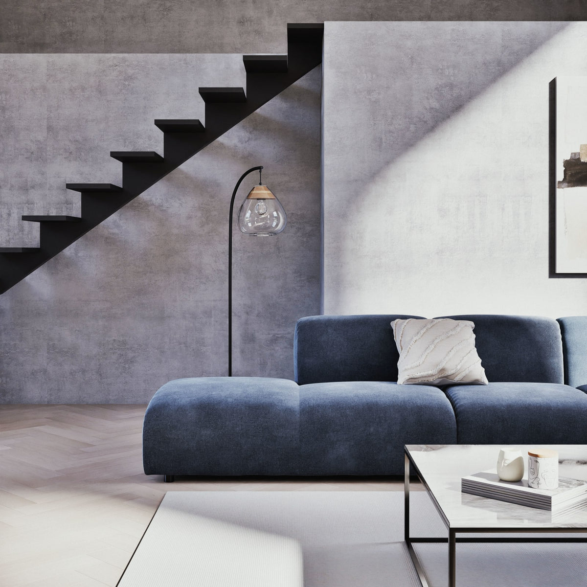 Méridienne Gauche Modulable Tissu Bleu bleu - vue 6
