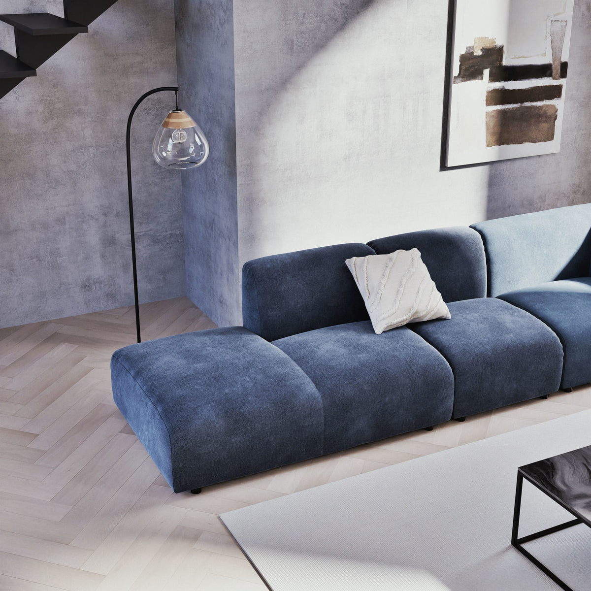 Méridienne Gauche Modulable Tissu Bleu bleu - vue 5