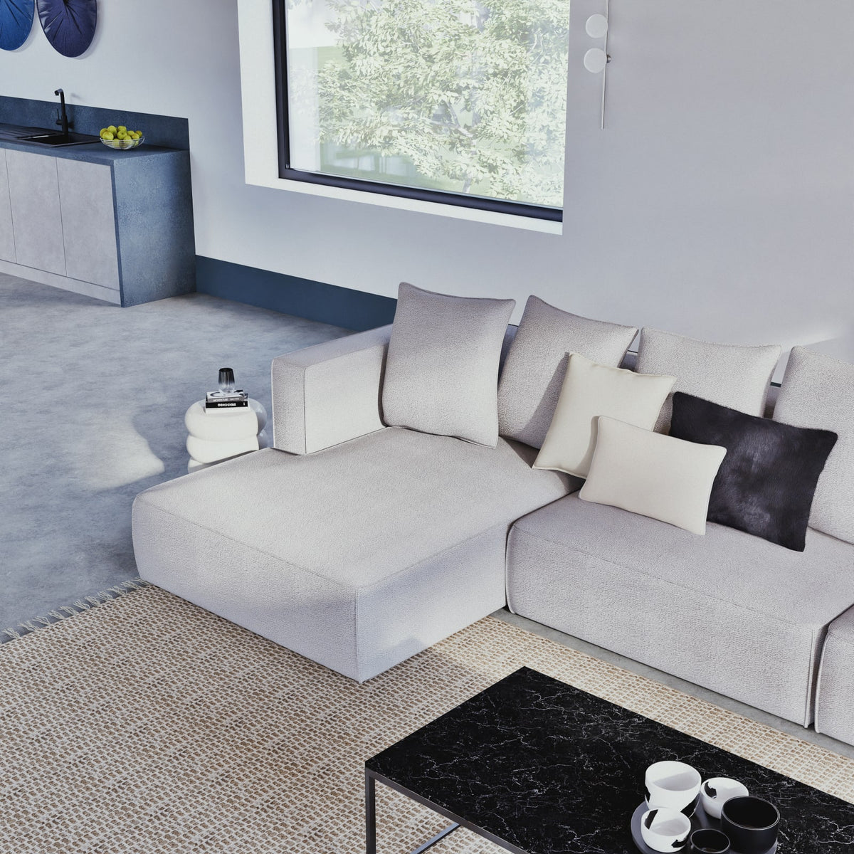 Méridienne Gauche Modulable en Tissu Chiné Gris Clair gris clair chiné - vue 6