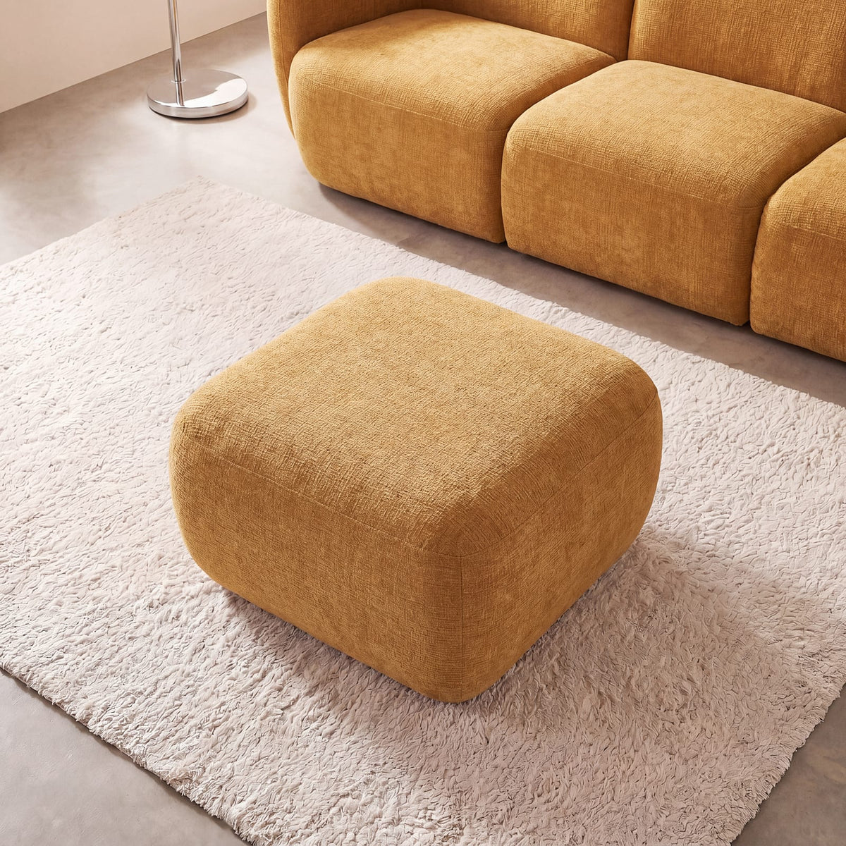 Pouf Modulable en Tissu Effet Lin Ocre ocre - vue 1