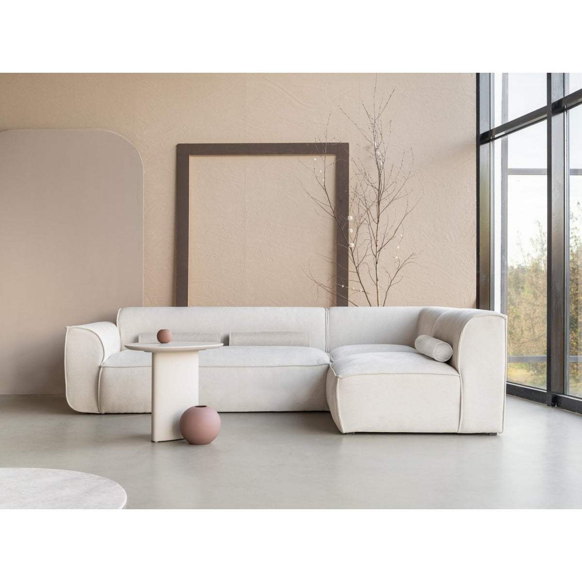 Canapé d'Angle Modulable 6 Places en Tissu Chenille Beige beige - vue 2