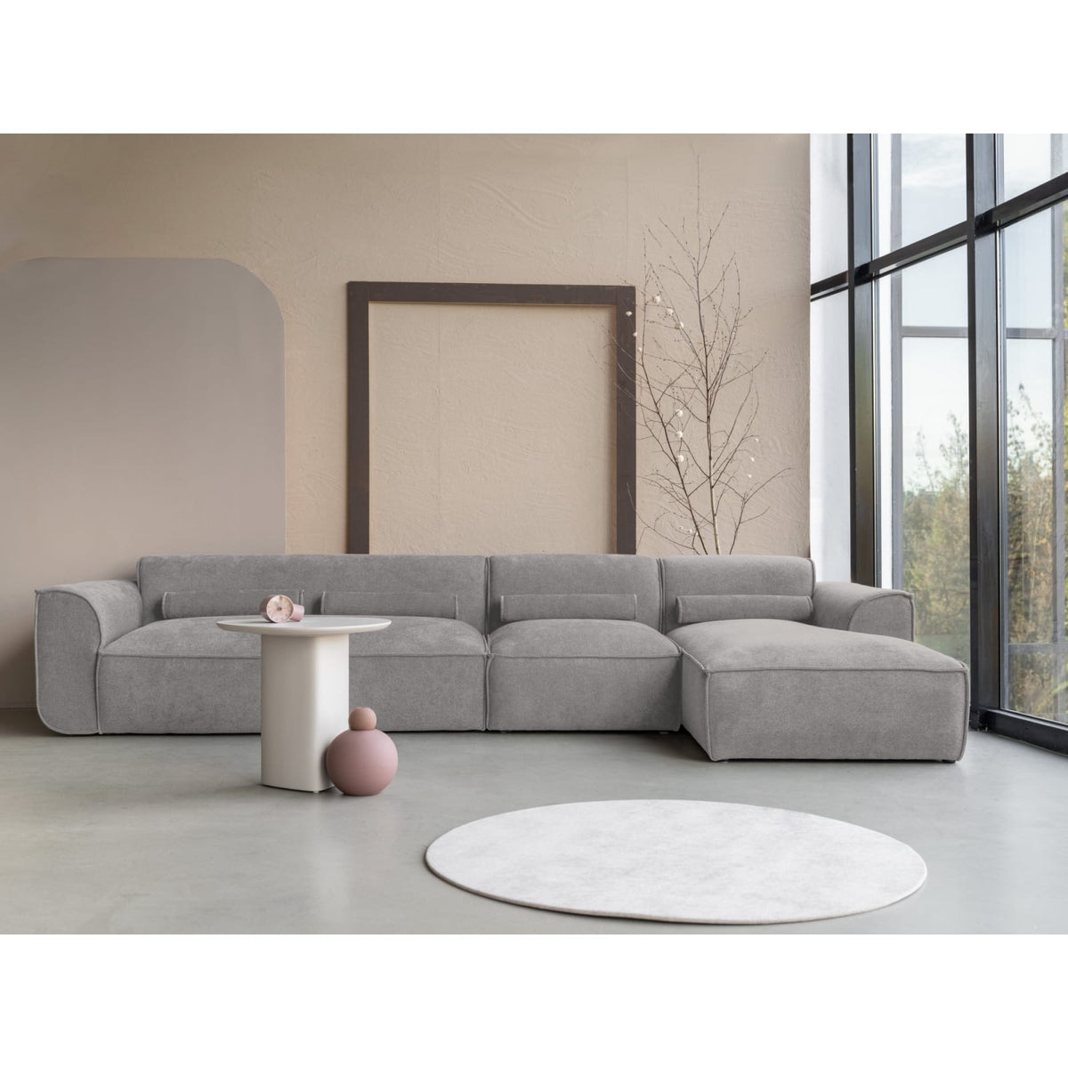 Canapé d'Angle Modulable 6 Places en Chenille Grise Gris - vue 2